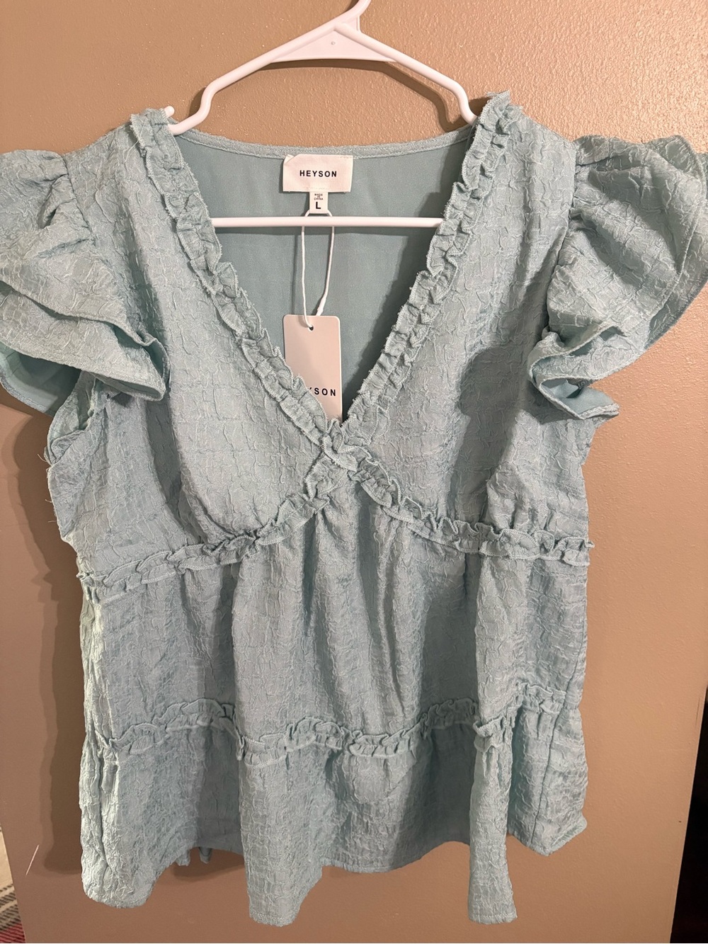 Heyson Pale Blue Ruffle V-Neck Peplum Blouse